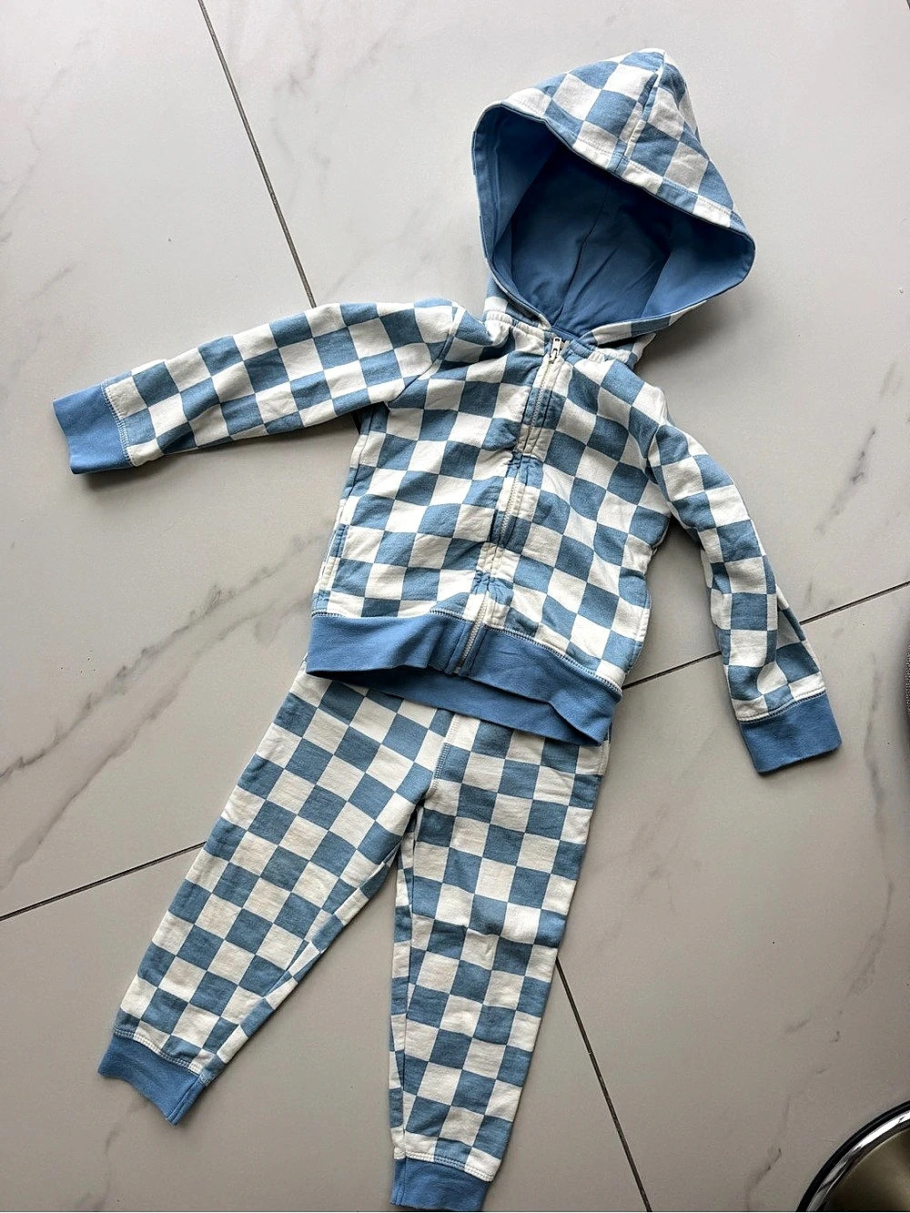 Monica + Andy Blue & White Checkered Hoodie Set